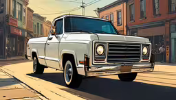 an image of a truck driving down the street,an illustration of a truck parked on a city street