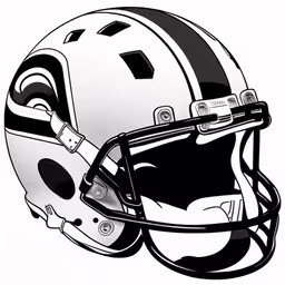 black and white helmet clipart,a drawing of a football helmet that has a clipping,a helmet with an image of football players,a helmet designed to resemble the football team