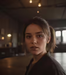 a woman that is wearing a black jacket and looks to the side