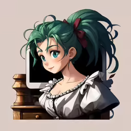 an anime character is staring at a monitor