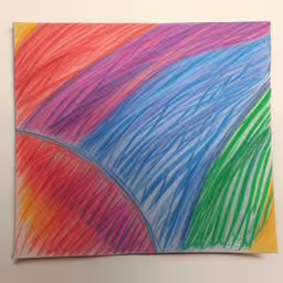 a picture is shown in a rainbow colored frame,a drawing of a multicolored background with wavy lines