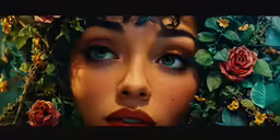 an artistic portrait of a young woman with flowers on her head