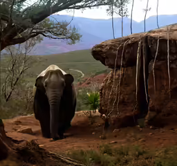 an elephant is standing in front of the tree