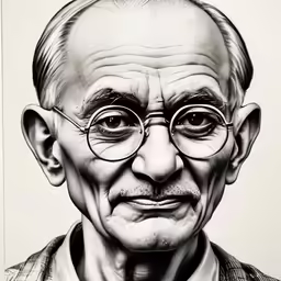 an old man with glasses is drawn by pencil