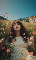 a woman in a field full of flowers