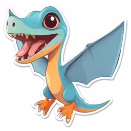 the cute and brightly colored dinosaur with its long tail open