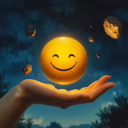 a person is holding a smiley face ball