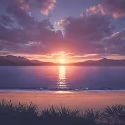a large body of water with mountains in the background