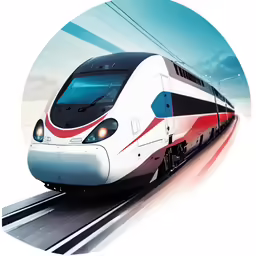 a white and red train is speeding on the tracks