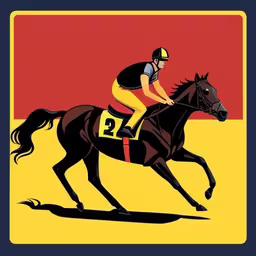 an image of a jockey on a horse racing,the person is riding the horse on the track