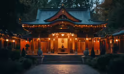 a asian styled building lit up with festive lights