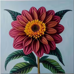 this is an oil painting of a large flower,a painting with some colors on the outside