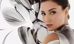 an image of a woman posing with her hair in buns