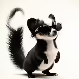 the skunk, dressed in shades, has a high five feet