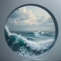 a painting in the shape of an ocean wave