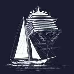 a large boat with a sailboat on it is sailing through the water