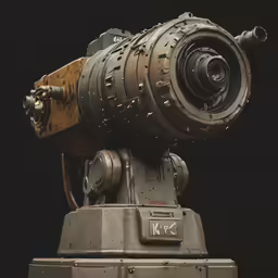 a machine is standing on the table in a black background