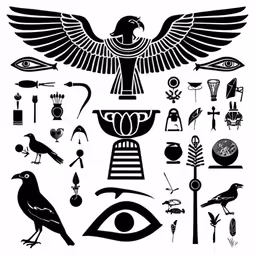 egyptian icons in black and white