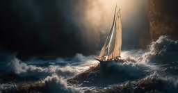 a ship in the ocean that is sinking on some rocks