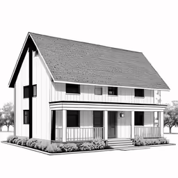 a house with a small dormed porch and large windows