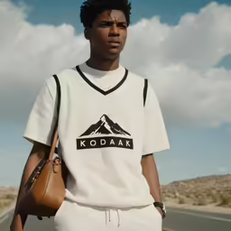 a man in a shirt is holding a handbag