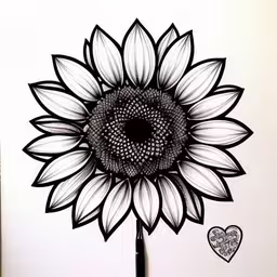 a drawing of a large flower in black and white