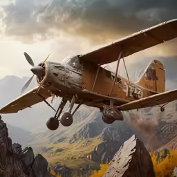 a small propeller airplane flying in the air