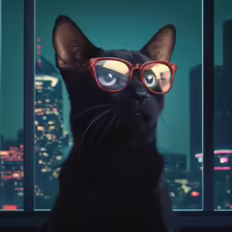 a black cat is wearing sun glasses and staring up at the sky