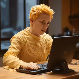 a man sitting at a table using a laptop
