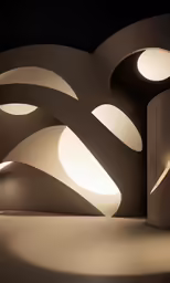 an abstract sculpture with white lights on the floor