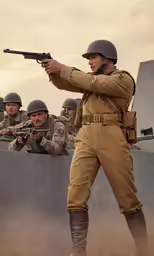 soldiers with a machine gun on top of a tank