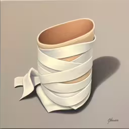 the object is in the process of being 3d printed,a white shoe with large rolled up straps is on the floor