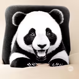 a panda bear laying down with its mouth open