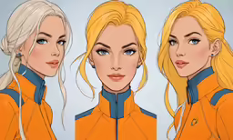 two women, one in orange and the other blue