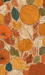 a painting of leaves and plants with oranges,an artistic pattern with orange and green leaves