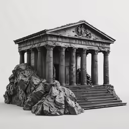 a model of a small temple on top of a rock