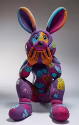 a large plush bunny holding a cell phone