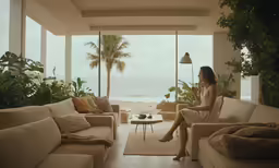 woman sitting on couch in front of a window