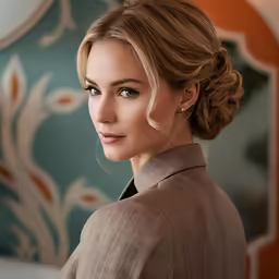 a woman with blonde hair posing for a picture