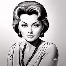 a drawing of a woman wearing pearls and an elegant dress