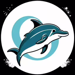 a dolphin with water around it and the number eight on it,an illustration of a dolphin with blue water and bubbles