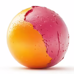 an orange with water droplets on it that is orange and yellow