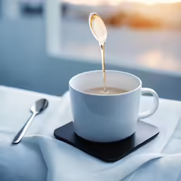 a tea in a cup being poured with tea