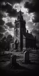 an old graveyard with graveyard graves under a cloudy sky