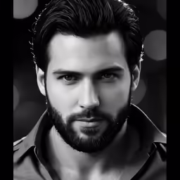 a man with a beard in black and white