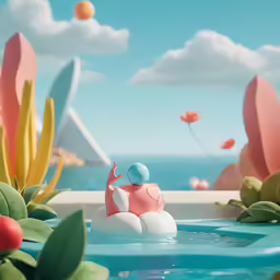 a water scene with plants and the sky