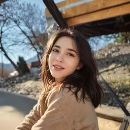 an asian woman is posing with her hands behind her head