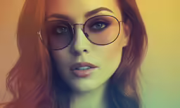 a woman wearing glasses and her hair in low light