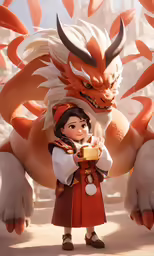 the character in animation art is standing near a large animal