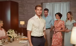 several adults standing in the foreground of a table